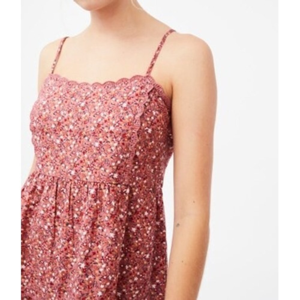 Aeropostale Babydoll Dress S Pink Floral Scalloped Trim Cottagecore Boho - Picture 15 of 16